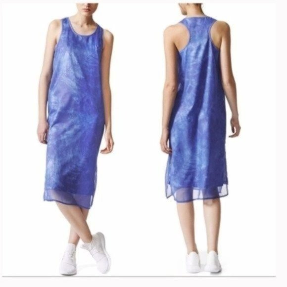 adidas Dresses & Skirts - Adidas Originals Blue Overlay Tank MIDI Dress XS EXTRA SMALL RACERBACK NWT NEW